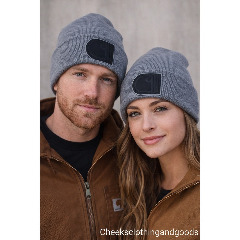 Carhartt Knit Beanie Heather Gray Cuffed Watch Hat Raised Logo Patch Mens Womens